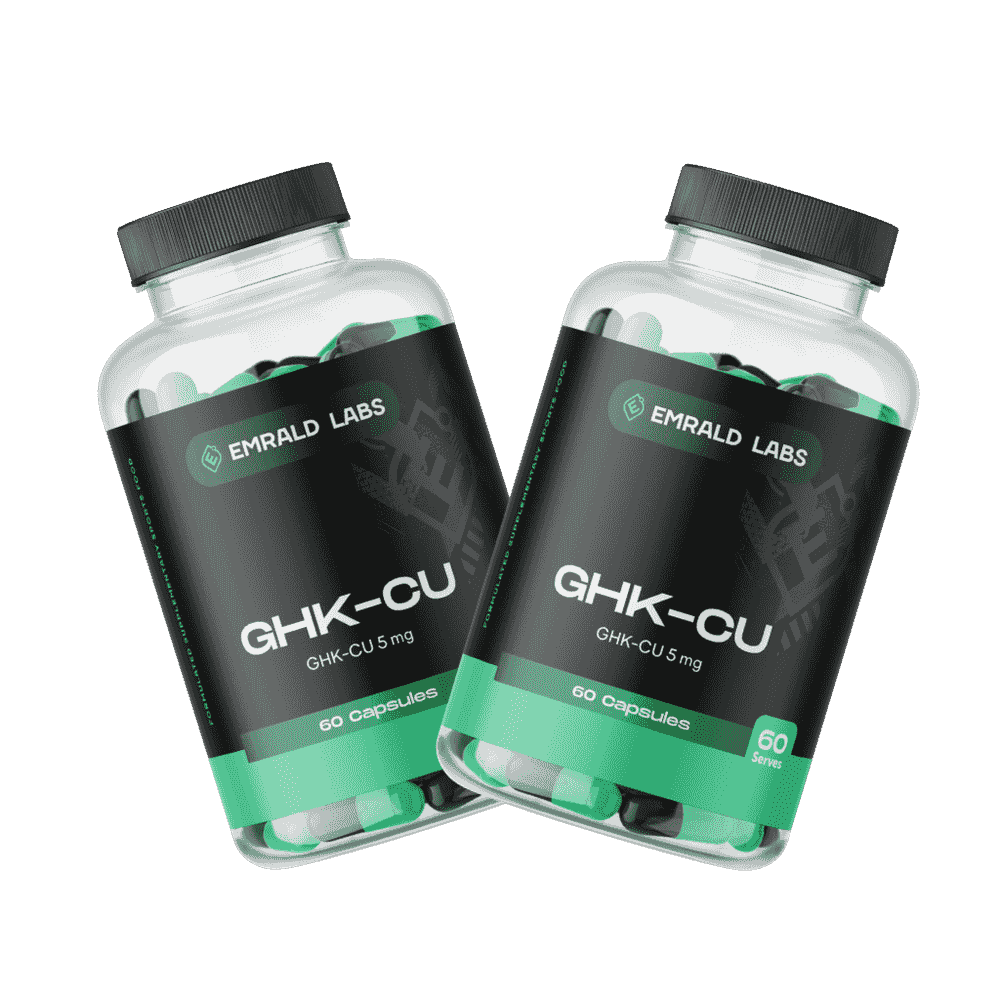 Collagen and copper peptide supplement tubs on a shelf